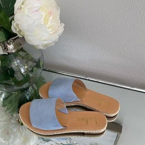 Lulus dusty blue slip on sandals